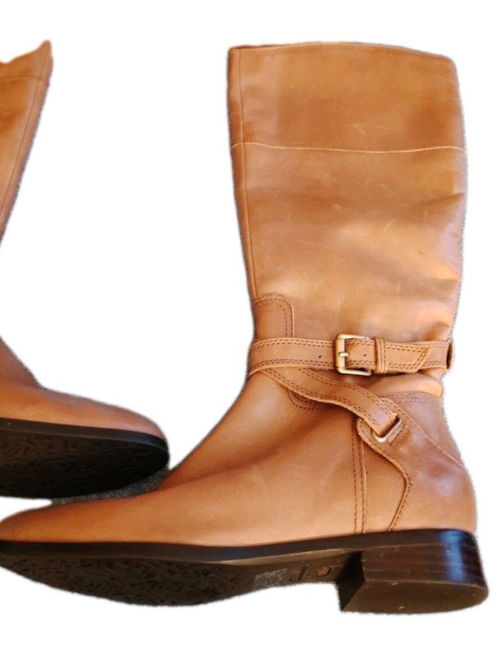 Clarks Riding Tall Boots Womens Size 6.5 M Brown Leather Zip Buckles - Picture 2 of 12